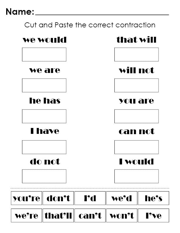 contractions worksheet 1st grade