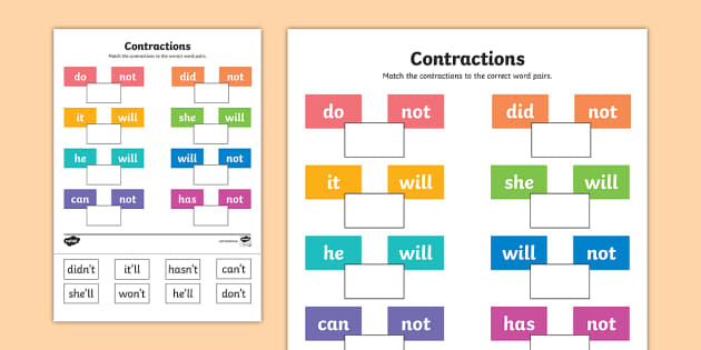 Contraction Words Worksheet - Teaching Resources - Twinkl