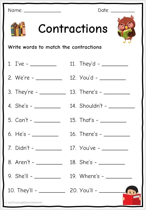 Apostrophe Worksheets - Contractions | Free English Worksheets