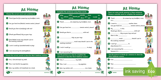 At Home Speaking Skills Differentiated Worksheets - Twinkl