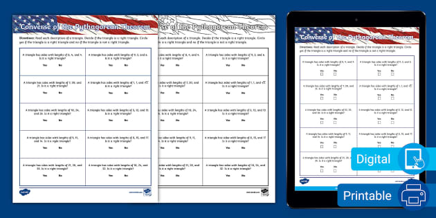converse of the pythagorean theorem worksheet