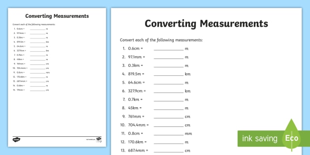 Converting Measurements Worksheet / Worksheet-Australia - F