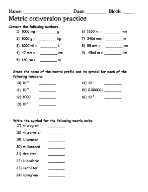 Metric Conversion Practice - Fill Online, Printable, Fillable ...