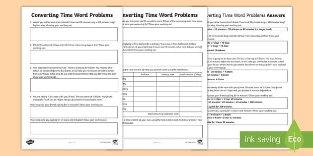 Time Conversion Word Problems Worksheets | Age 3-4 | 