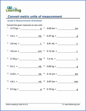 Grade 6 Measurement Worksheets: Convert metric units - mixed ...
