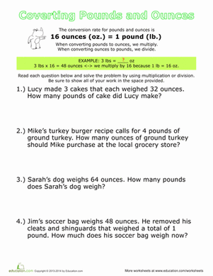 Unit Conversion: Ounces to Pounds | Worksheet 