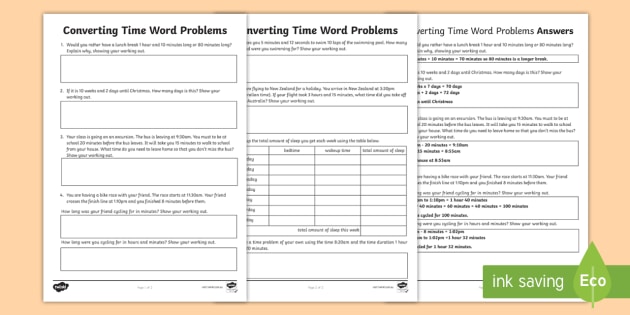 Time Conversion Word Problems Worksheets | Age 3-4 | Twinkl