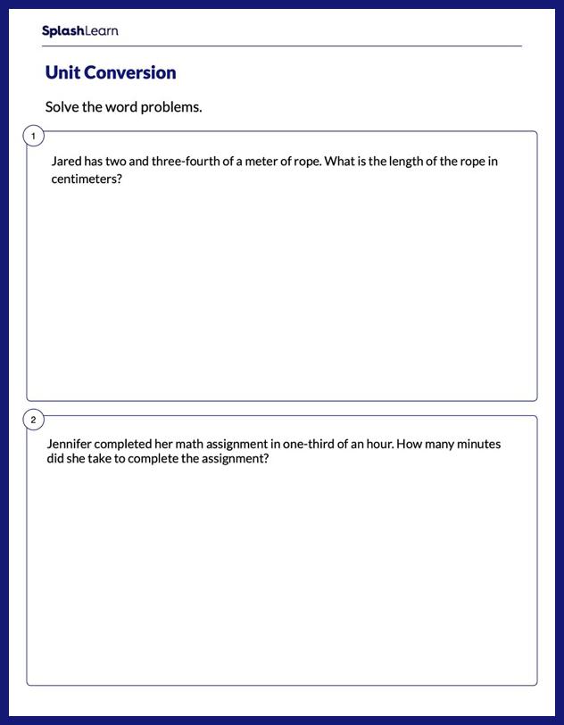 Word Problems on Unit Conversion - Math Worksheets - SplashLearn