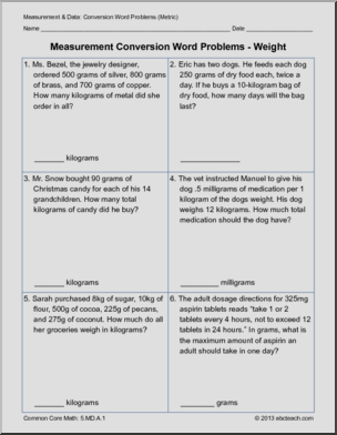Metric Measurement Conversion Problems - Common Core Measurement ...