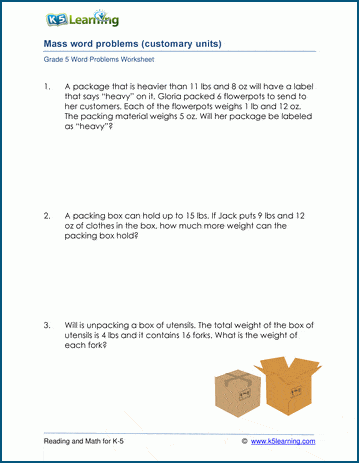 Mass and weight word problems for grade 5 | Worsheets library