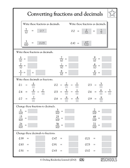 Converting fractions and decimals | 4th grade Math Worksheet ...