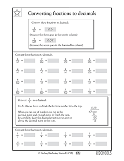 Converting fractions to decimals | 4th grade Math Worksheet ...