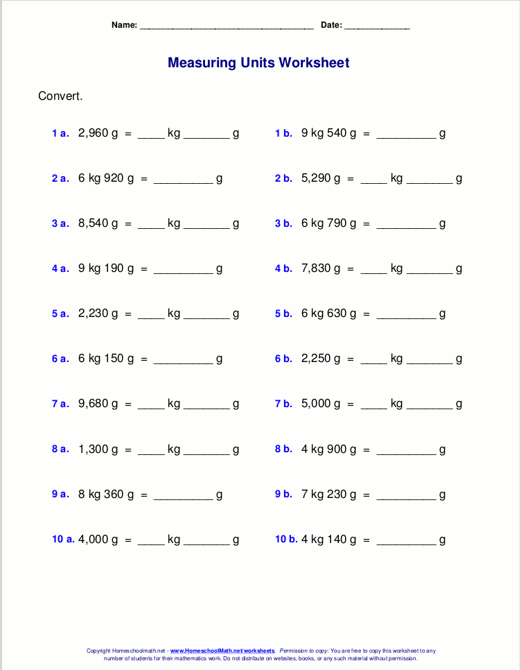 Free grade 4 measuring worksheets
