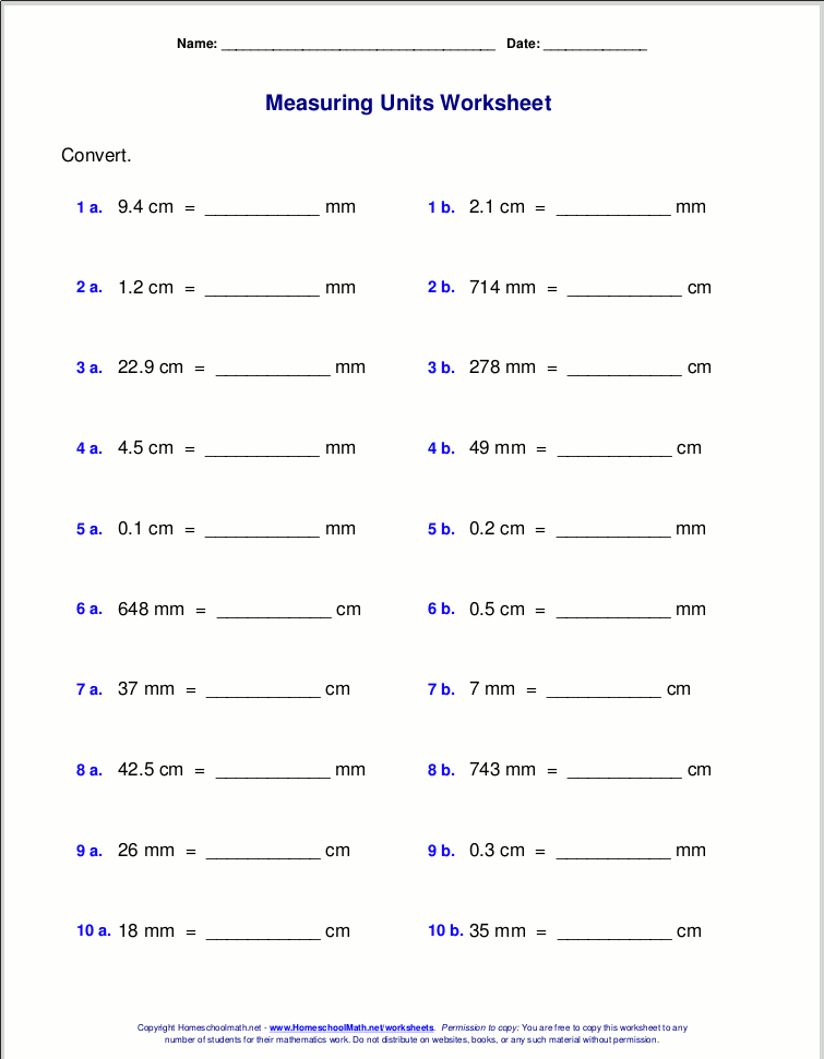 Free grade 4 measuring worksheets