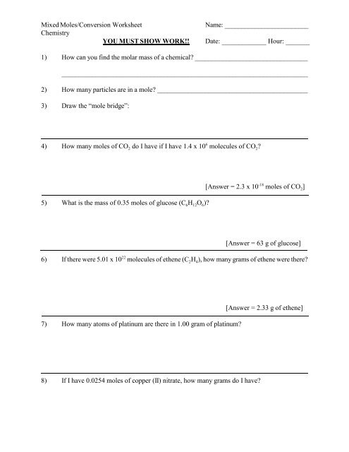 Mixed Moles/Conversion Worksheet Name