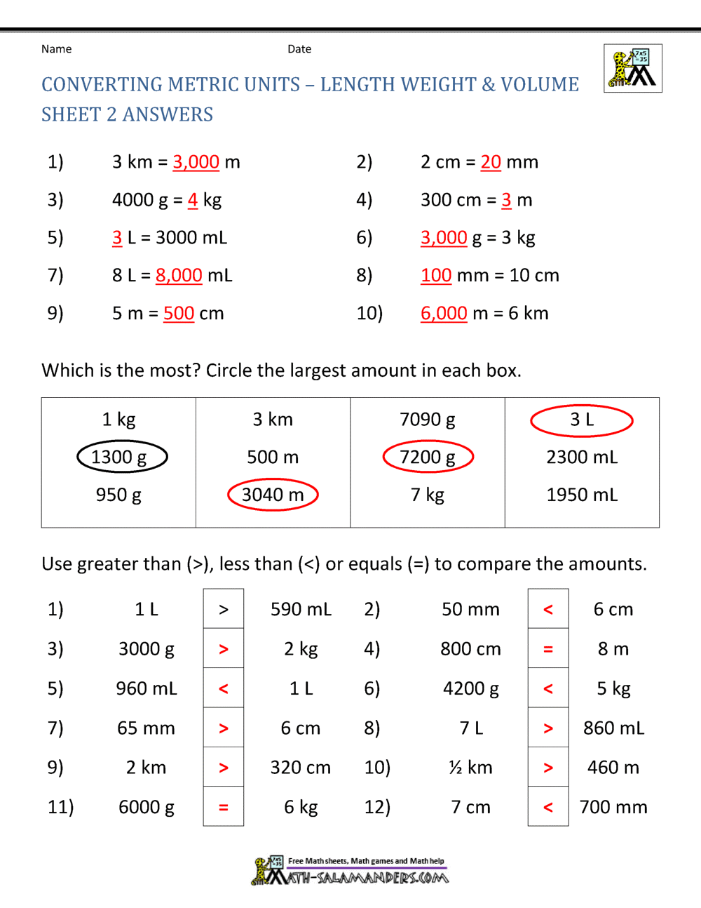 Metric Conversion Worksheet