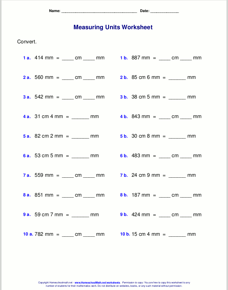 Metric measuring units worksheets