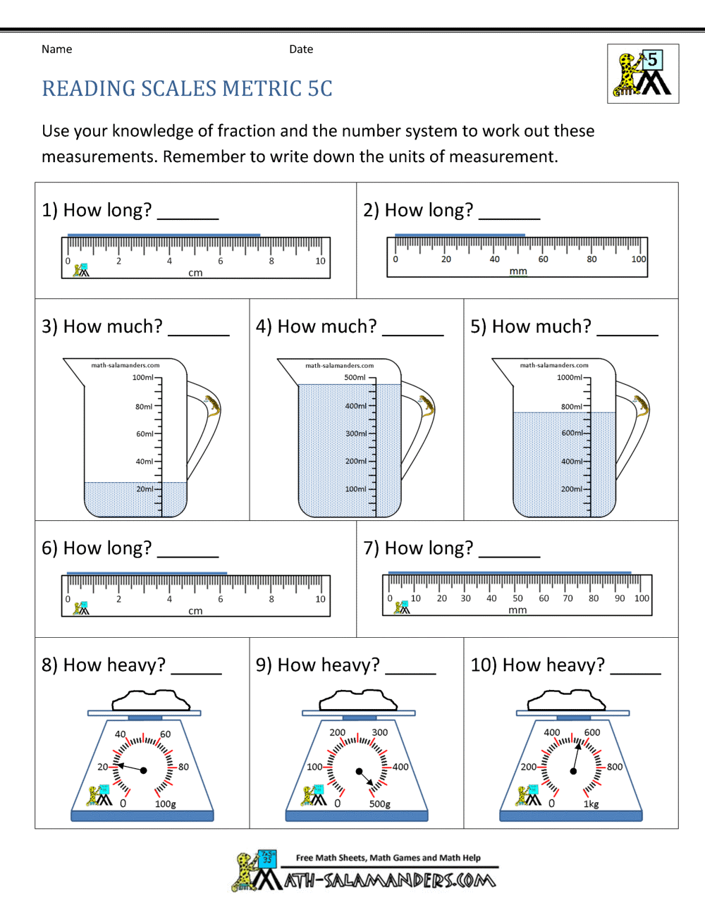 5th Grade Measurement Worksheets