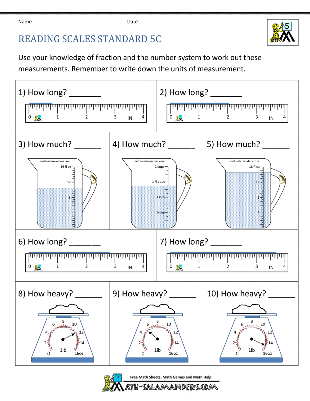 5th Grade Measurement Worksheets
