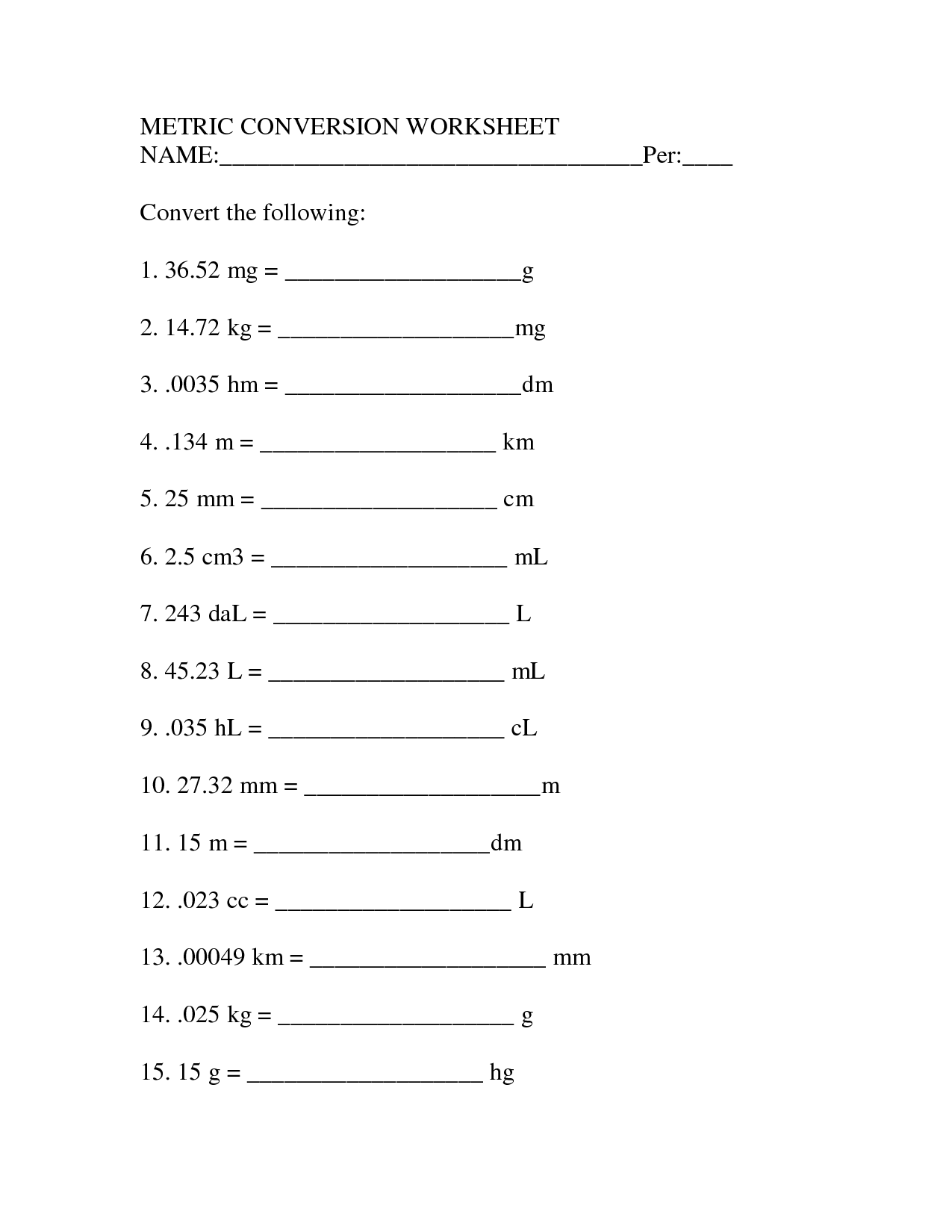 Metric Unit Conversion Worksheet | Measurement worksheets, Metric ...
