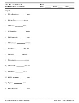 Worksheet: Units of Conversions - Time Conversions | Basic Math ...
