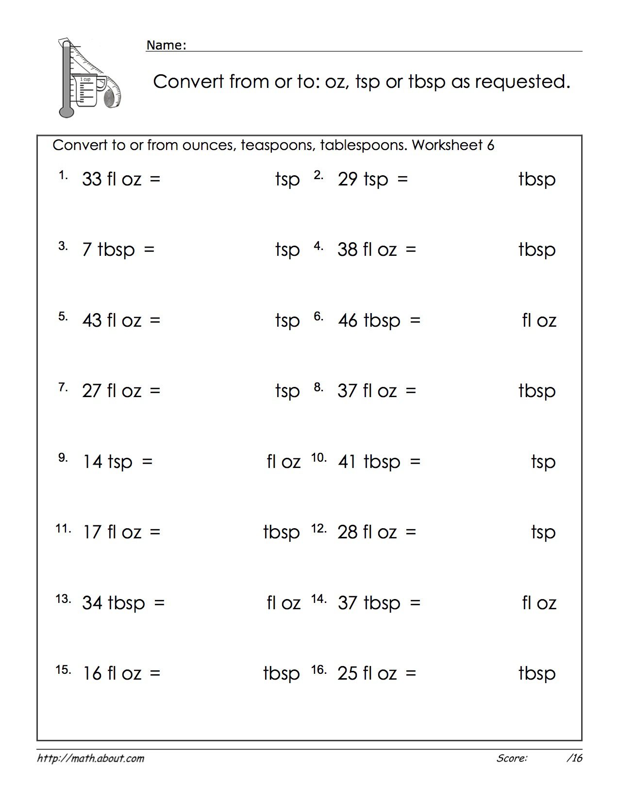 Measurement conversion worksheets.