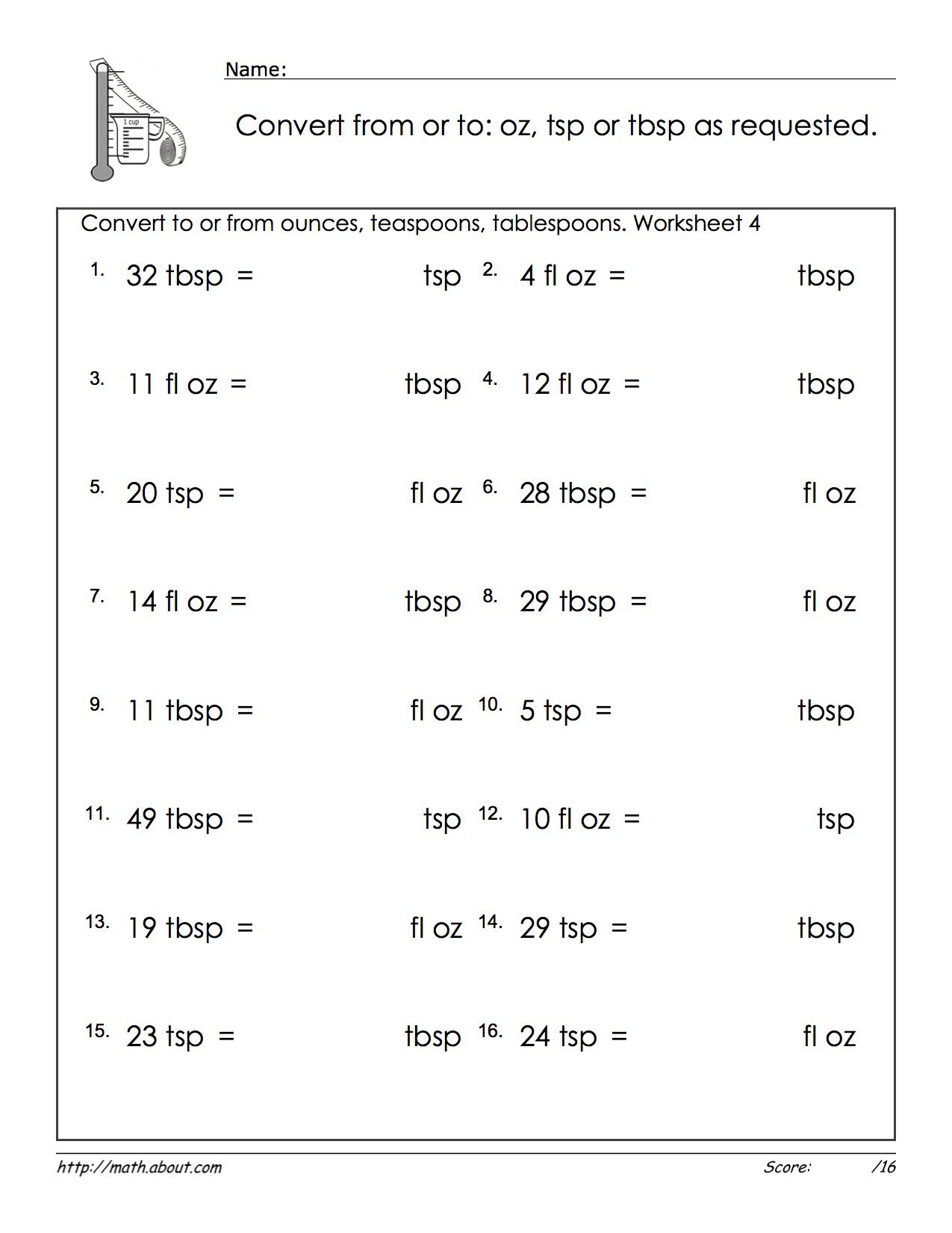 conversions worksheet with answers