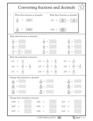 convert between fractions and decimals numbers 5th grade