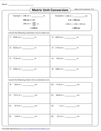 Convert between Meter, Centimeter, and Millimeter Worksheets