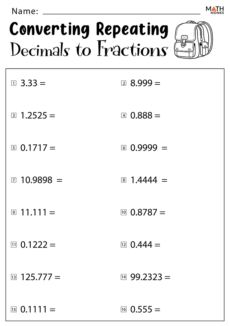convert fractions to decimals worksheet pdf