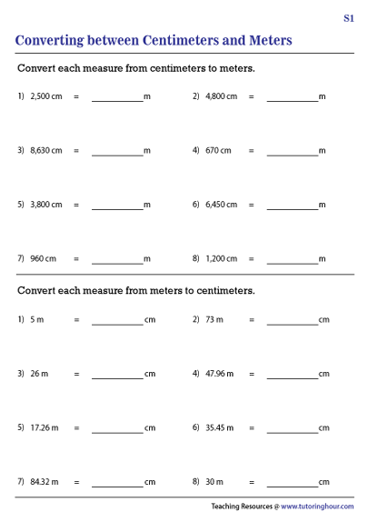 convert meters to centimeters worksheet