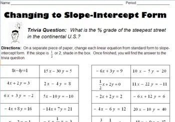 convert to slope intercept form worksheet