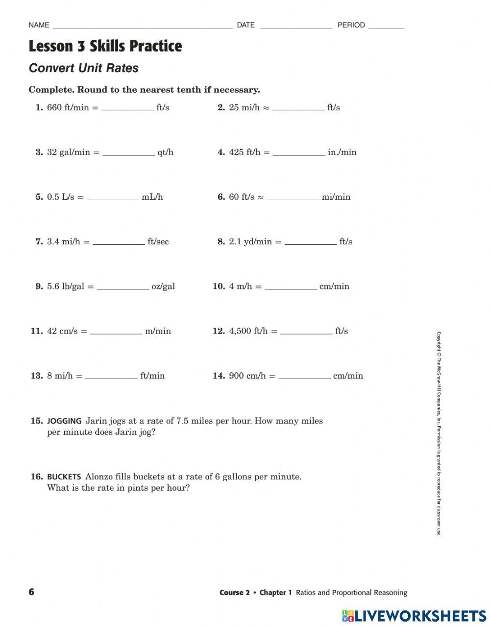 Converting unit rates worksheet | Live Worksheets - Worksheets Library