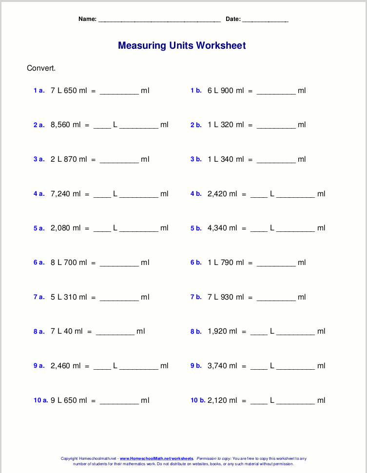 convert units of measurement worksheet