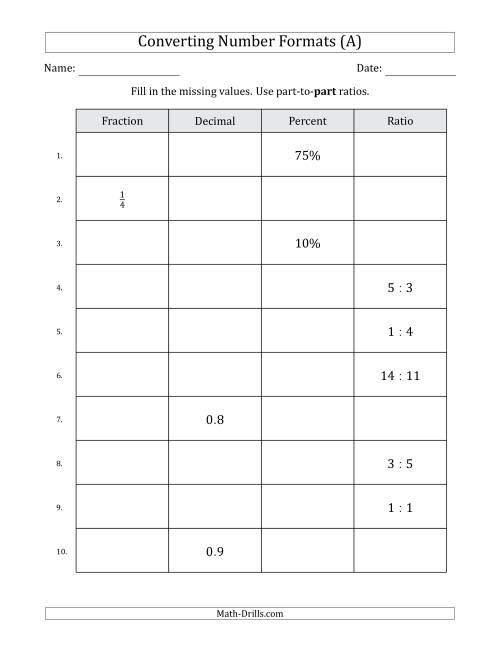 converting between percents decimals and fractions worksheet