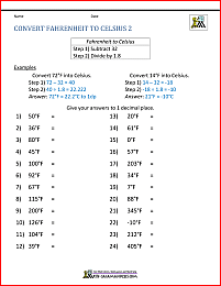 converting celsius to fahrenheit worksheet