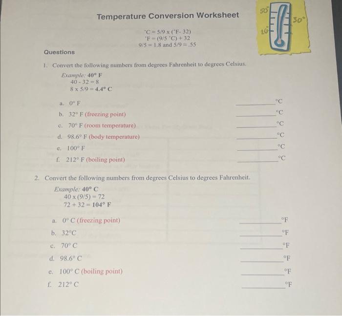 converting celsius to fahrenheit worksheet