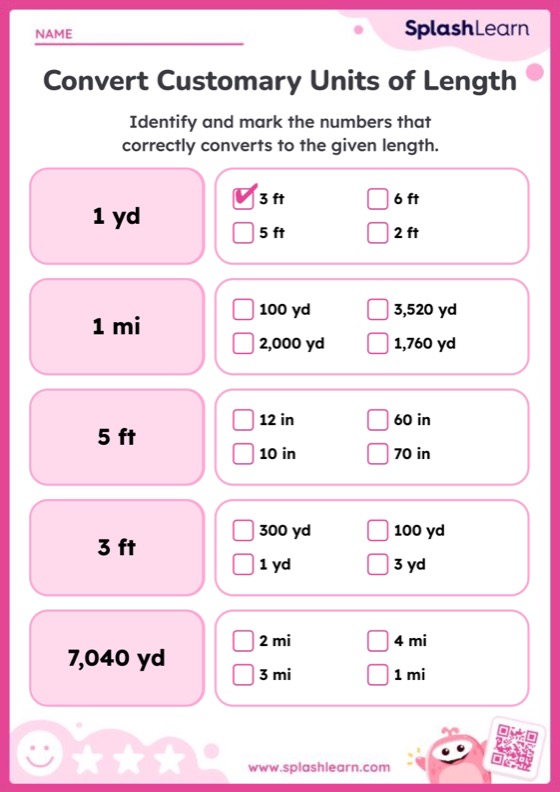 converting customary units of length worksheet