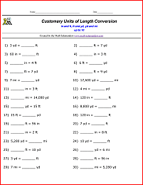 Convert Customary Units of Length Worksheets