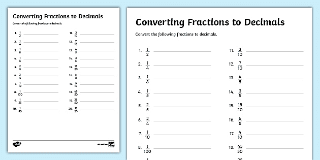 converting decimals to fractions worksheet with answers