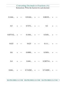 converting decimals to fractions worksheet