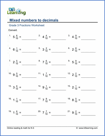 converting decimals to fractions worksheet