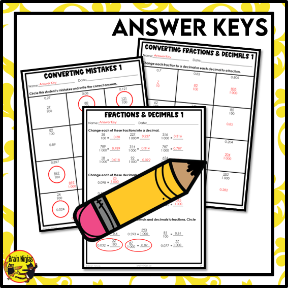 Converting Fractions and Decimals to Thousandths Math Worksheets ...