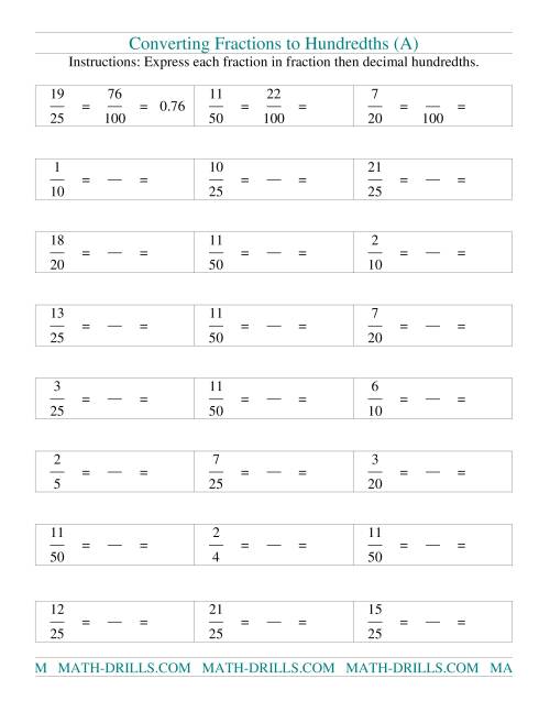 Converting fractions to hundredths (A)