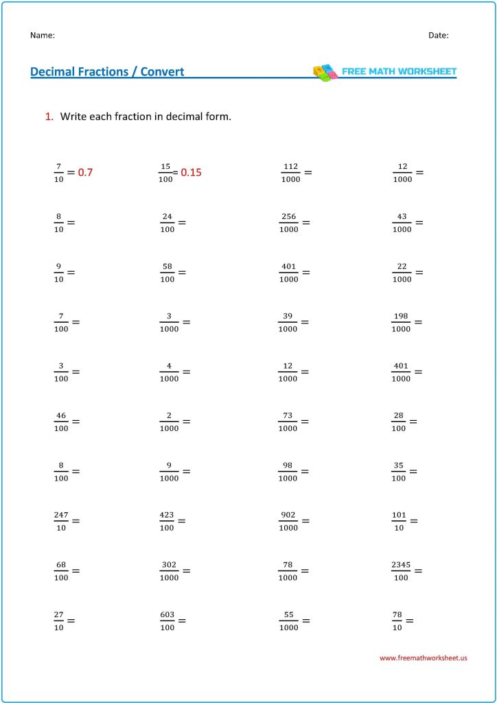 converting fraction math worksheet