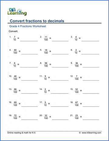 converting fractions to decimals worksheet 7th grade
