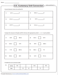 converting inches to feet worksheet