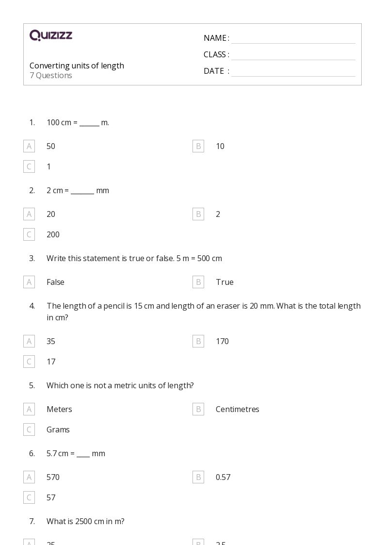 50+ Converting Metric Units worksheets for 2nd Year on Quizizz ...