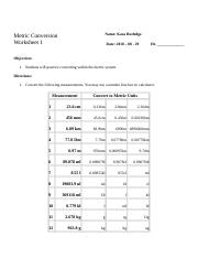 converting metric units worksheet with answers