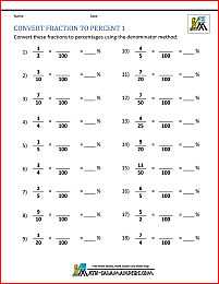 converting percents to fractions worksheet